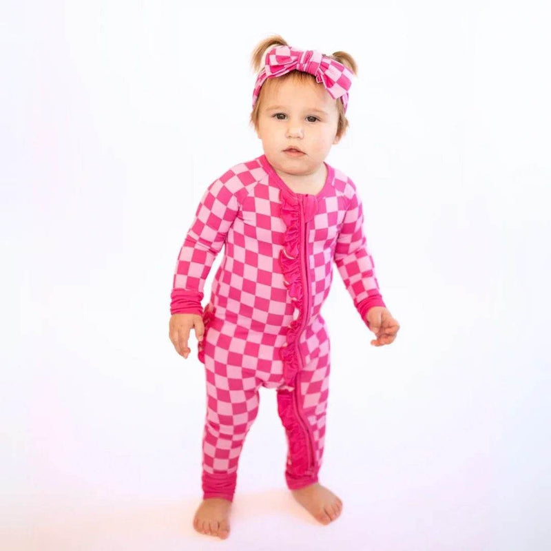 Convertible Ruffle Zippy Pink Checker by Khlobe