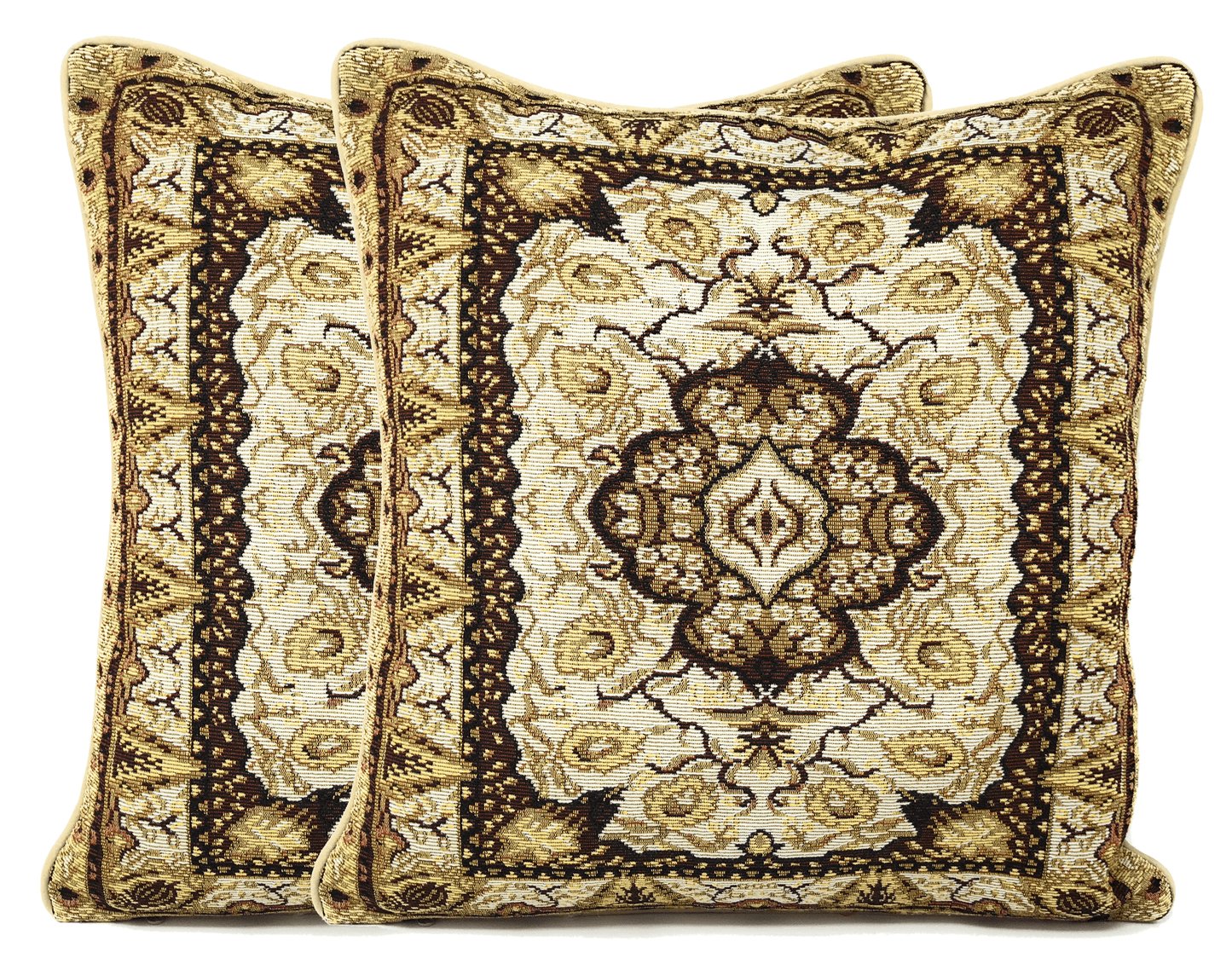 DaDa Bedding Elegant Golden Persian Style Rug Floral Tapestry Throw Pillow Covers 16" x 16" DaDalogy Bedding Collection