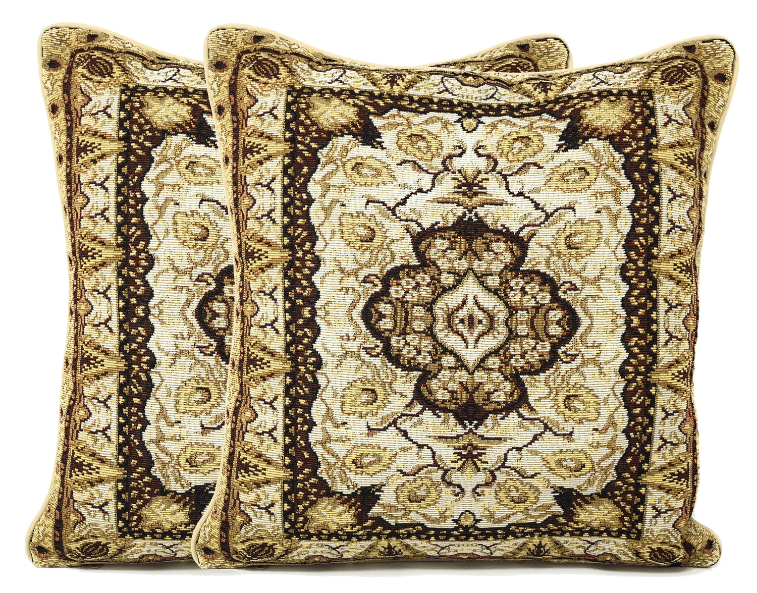 DaDa Bedding Elegant Golden Persian Style Rug Floral Tapestry Throw Pillow Covers 16" x 16" DaDalogy Bedding Collection