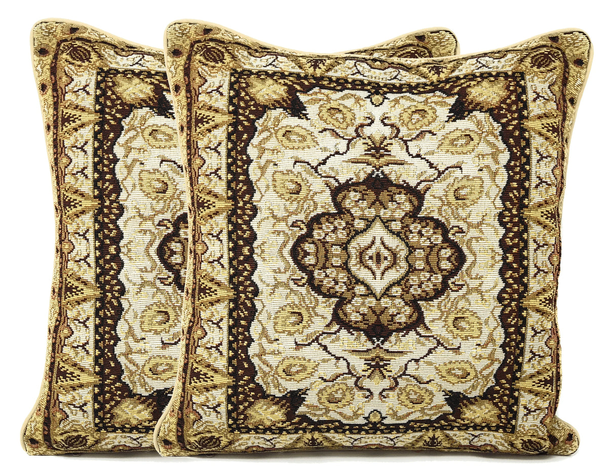 DaDa Bedding Elegant Golden Persian Style Rug Floral Tapestry Throw Pillow Covers 16" x 16" Throw Pillow Covers by DaDalogy Bedding Collection