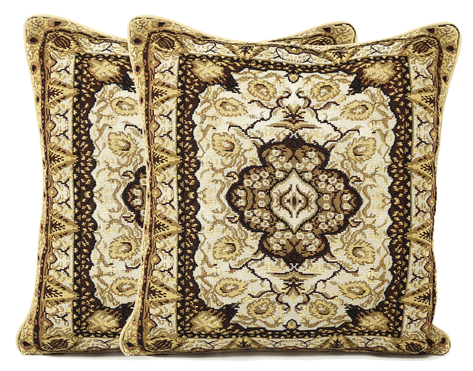 DaDa Bedding Elegant Golden Persian Style Rug Floral Tapestry Throw Pillow Covers 16" x 16" DaDalogy Bedding Collection