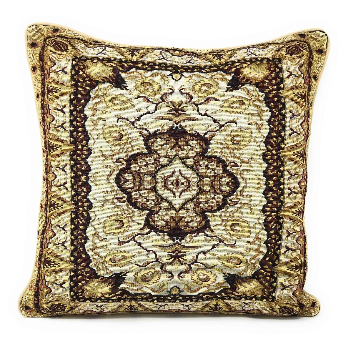 DaDa Bedding Elegant Golden Persian Style Rug Floral Tapestry Throw Pillow Covers 16" x 16" Throw Pillow Covers by DaDalogy Bedding Collection