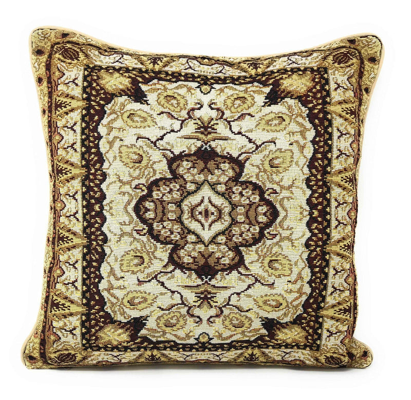 DaDa Bedding Elegant Golden Persian Style Rug Floral Tapestry Throw Pillow Covers 16" x 16" Throw Pillow Covers by DaDalogy Bedding Collection