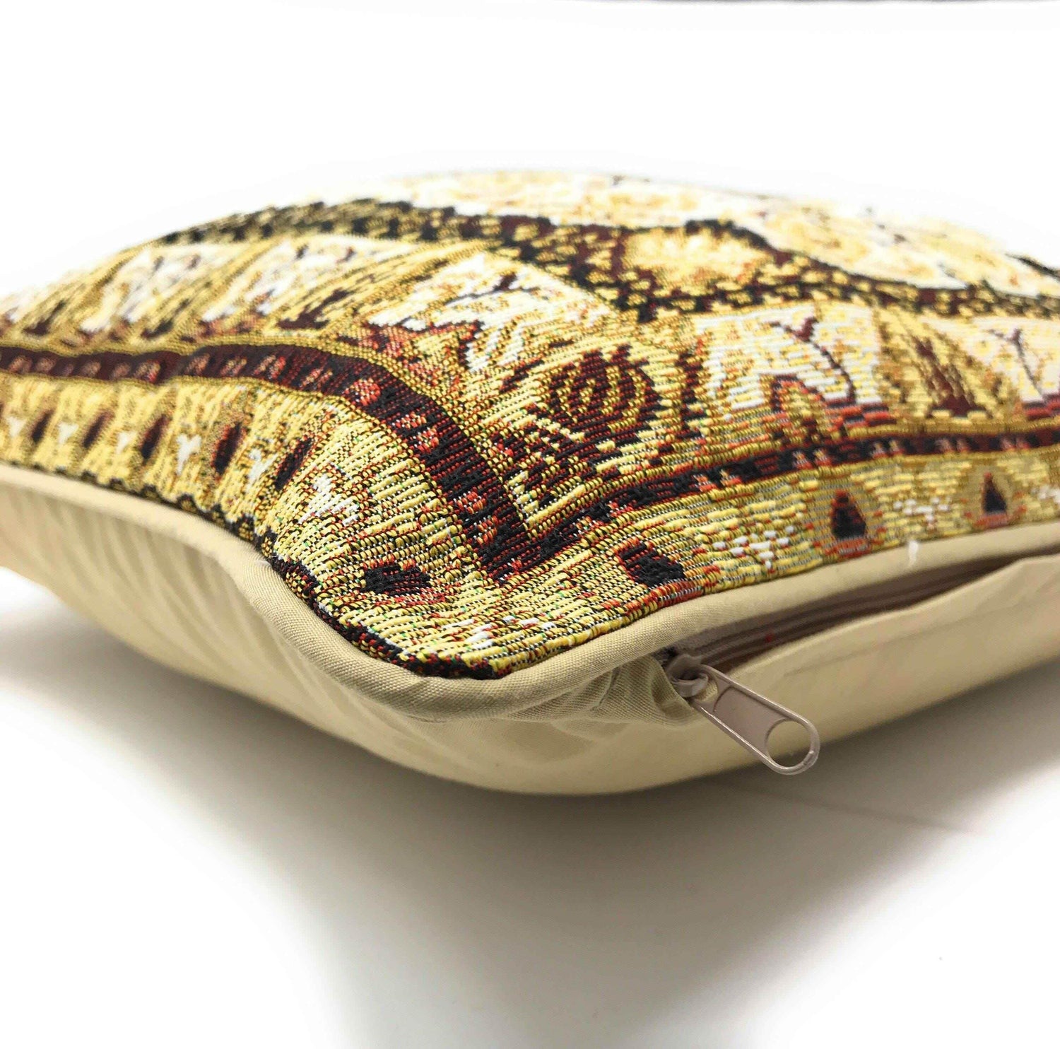 DaDa Bedding Elegant Golden Persian Style Rug Floral Tapestry Throw Pillow Covers 16" x 16"