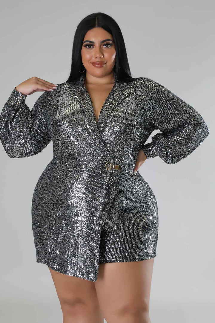 Gracie Babe - Semi stretch Sequin Romper - Plus Size - GiFTiFY