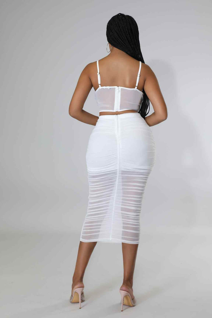 Meshy Days Ruched High Waisted Skirt Set - GiFTiFY