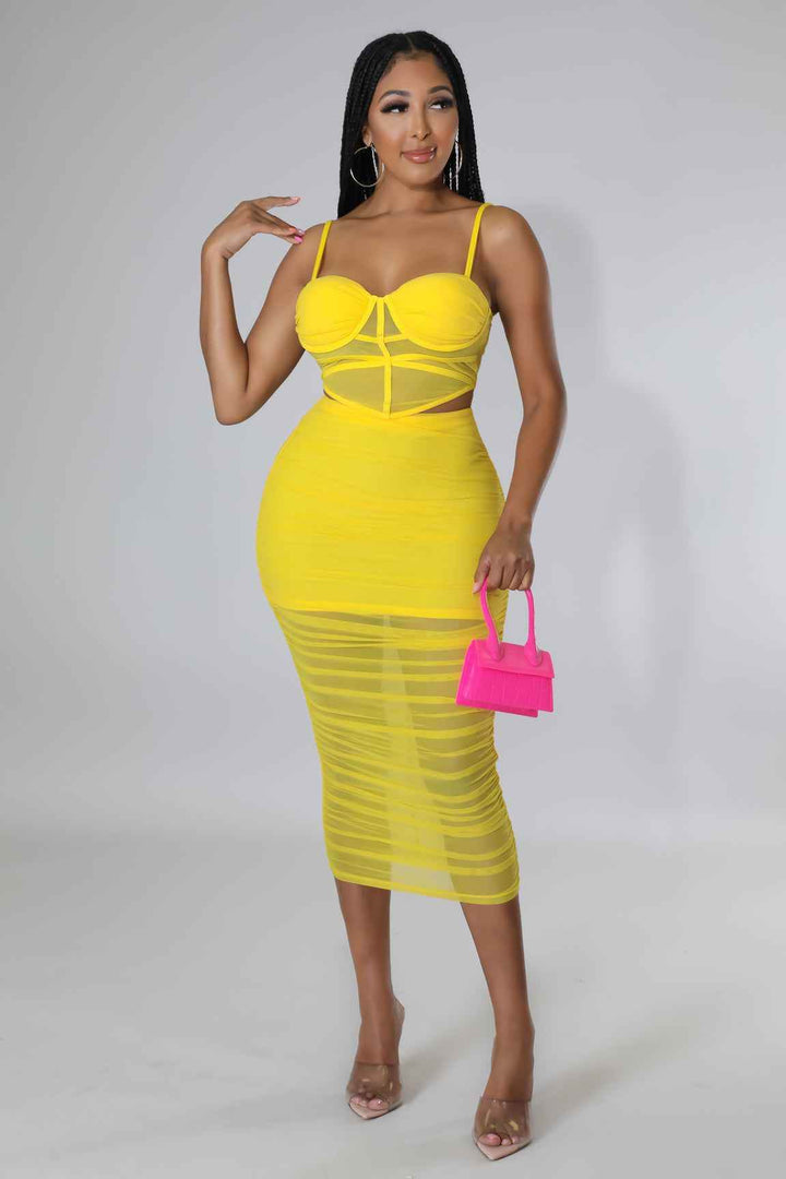 Meshy Days Ruched High Waisted Skirt Set - GiFTiFY