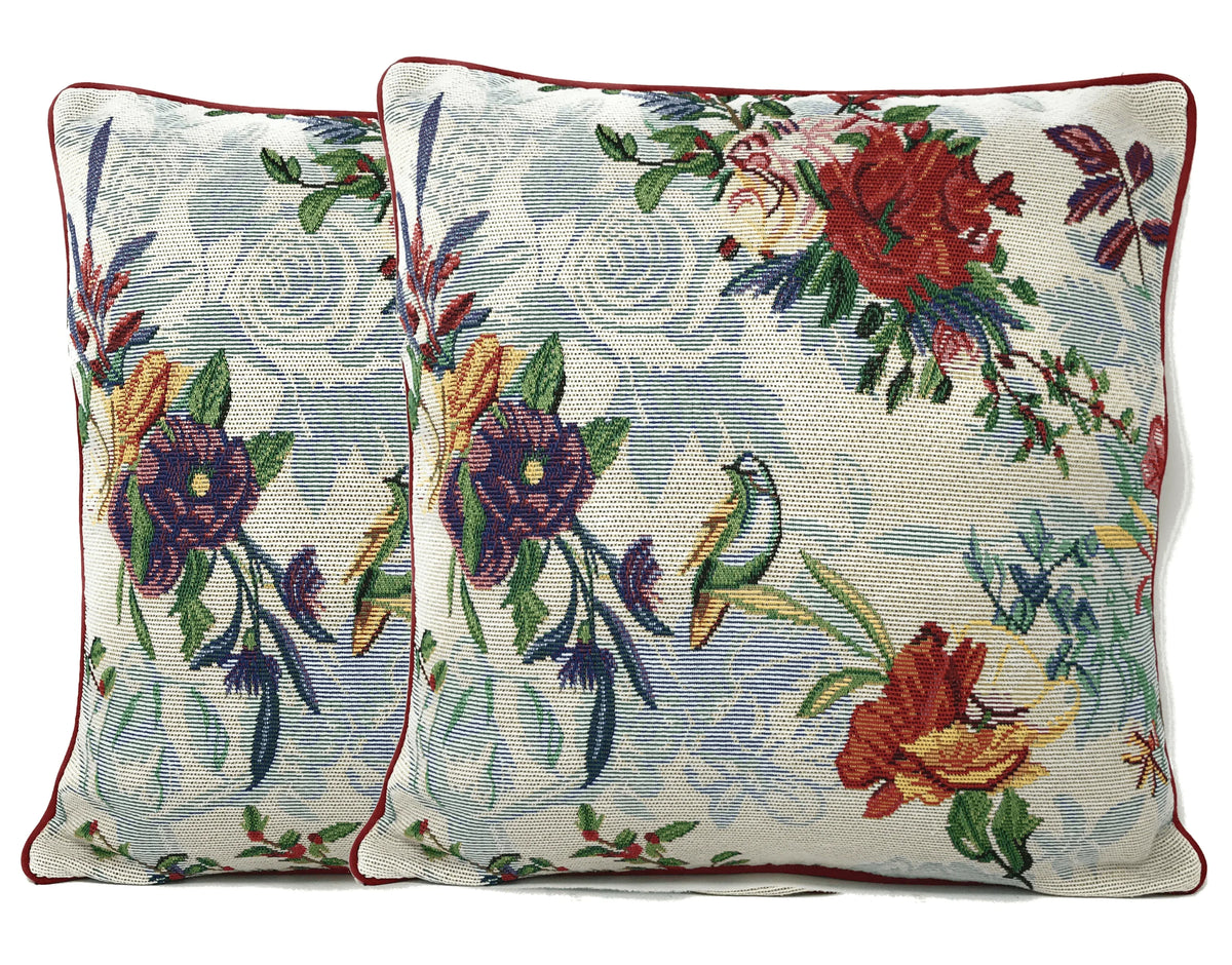 DaDa Bedding Elegant Tropical Paradise Birds Floral Tapestry Throw Pillow Covers 16" (18116) Throw Pillow Covers by DaDalogy Bedding Collection