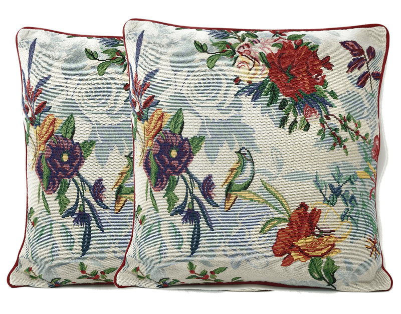 DaDa Bedding Elegant Tropical Paradise Birds Floral Tapestry Throw Pillow Covers 16" (18116) Throw Pillow Covers by DaDalogy Bedding Collection
