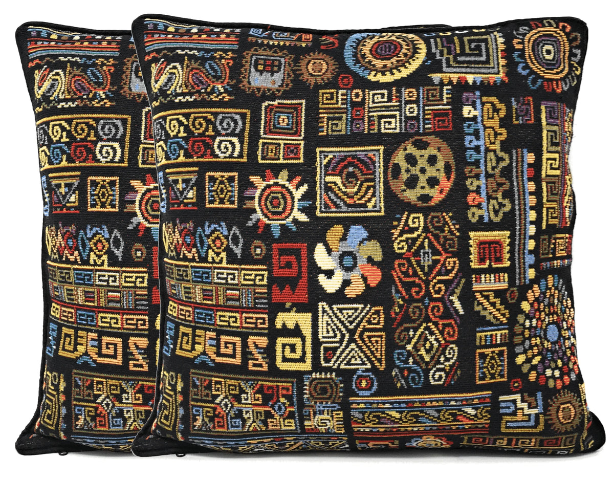 DaDa Bedding Ethnic Ornaments Geometric Black Tapestry Throw Pillow Covers 16" (18118) Throw Pillow Covers by DaDalogy Bedding Collection