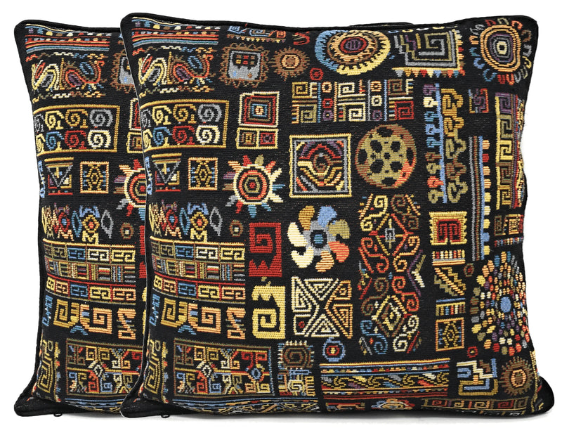 DaDa Bedding Ethnic Ornaments Geometric Black Tapestry Throw Pillow Covers 16" (18118) Throw Pillow Covers by DaDalogy Bedding Collection
