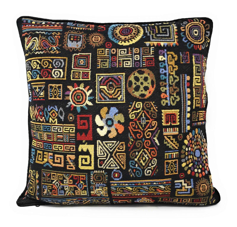 DaDa Bedding Ethnic Ornaments Geometric Black Tapestry Throw Pillow Covers 16" (18118) Throw Pillow Covers by DaDalogy Bedding Collection
