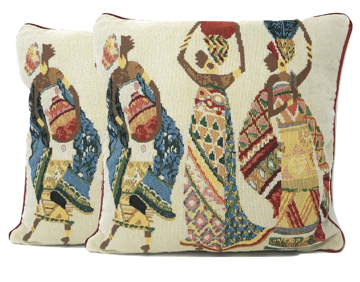 DaDa Bedding Dancing Women African Dreams Tapestry Throw Pillow Covers 16" x 16" Throw Pillow Covers by DaDalogy Bedding Collection