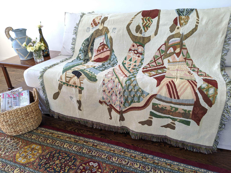 DaDa Bedding Elegant Tapestry Throw Blanket, Dancing Women African Dreams - 50” x 60” (7173) Throw Blankets by DaDalogy Bedding Collection