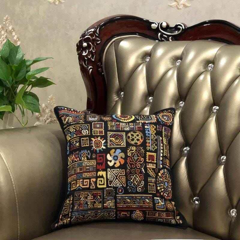DaDa Bedding Ethnic Ornaments Geometric Black Tapestry Throw Pillow Covers 16" (18118) Throw Pillow Covers by DaDalogy Bedding Collection