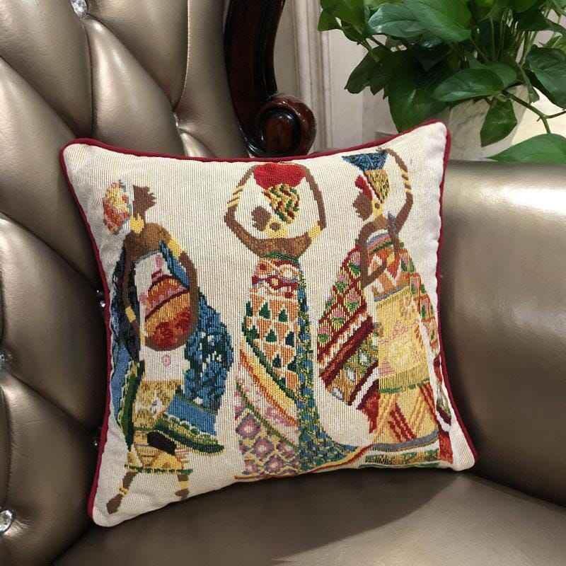 DaDa Bedding Dancing Women African Dreams Tapestry Throw Pillow Covers 16" x 16" Throw Pillow Covers by DaDalogy Bedding Collection
