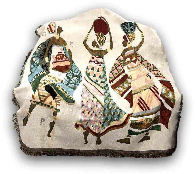 DaDa Bedding Elegant Tapestry Throw Blanket, Dancing Women African Dreams - 50” x 60” (7173) Throw Blankets by DaDalogy Bedding Collection