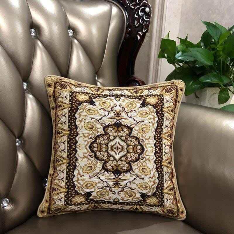 DaDa Bedding Elegant Golden Persian Style Rug Floral Tapestry Throw Pillow Covers 16" x 16" Throw Pillow Covers by DaDalogy Bedding Collection