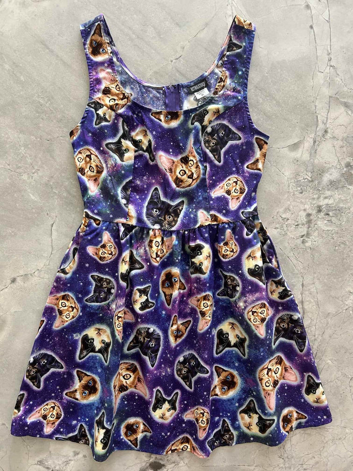 Galaxy Cats Shorter Length Fit & Flare Dress - Small Only! - GiFTiFY