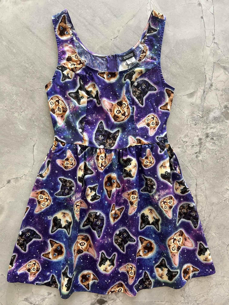 Galaxy Cats Shorter Length Fit & Flare Dress - Small Only! - GiFTiFY