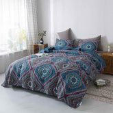 DaDa Bedding Farmhouse Bohemian Native Rustic Navy Blue Geometric Diamond Shapes Bedspread Set (KSX-001) - GiFTiFY