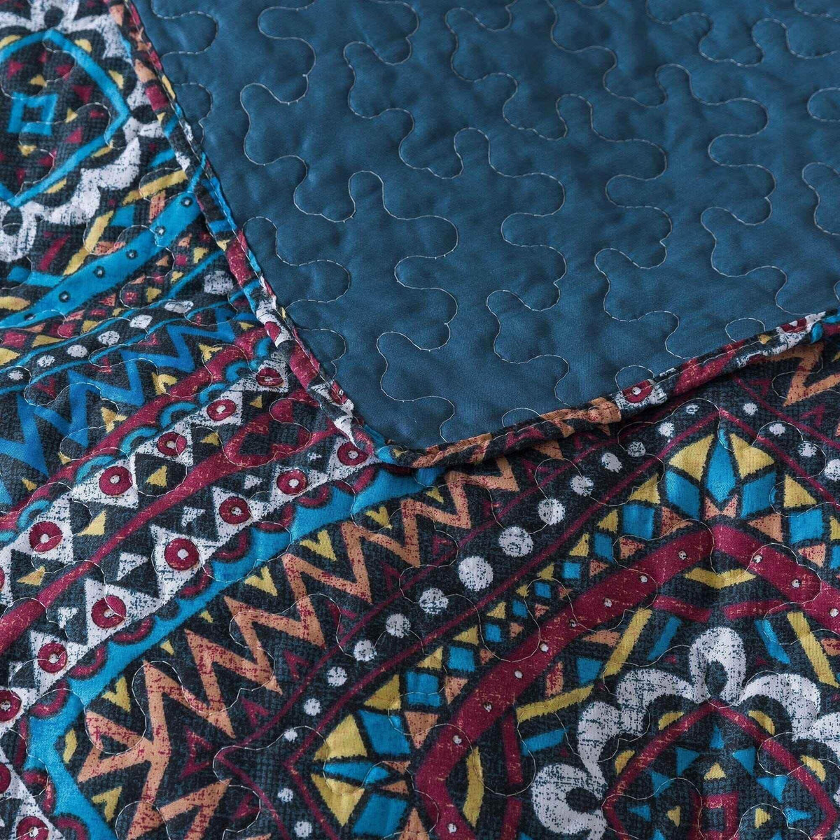 DaDa Bedding Farmhouse Bohemian Native Rustic Navy Blue Geometric Diamond Shapes Bedspread Set (KSX-001) Bedspreads by DaDalogy Bedding Collection