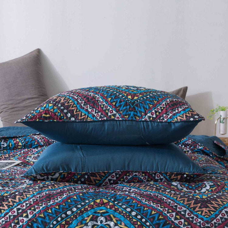 DaDa Bedding Farmhouse Bohemian Native Rustic Navy Blue Geometric Diamond Shapes Bedspread Set (KSX-001) - GiFTiFY