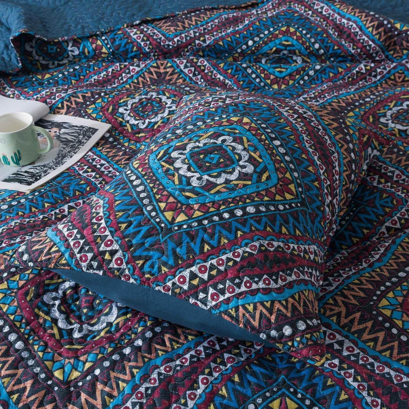 DaDa Bedding Farmhouse Bohemian Native Rustic Navy Blue Geometric Diamond Shapes Bedspread Set (KSX-001) Bedspreads by DaDalogy Bedding Collection