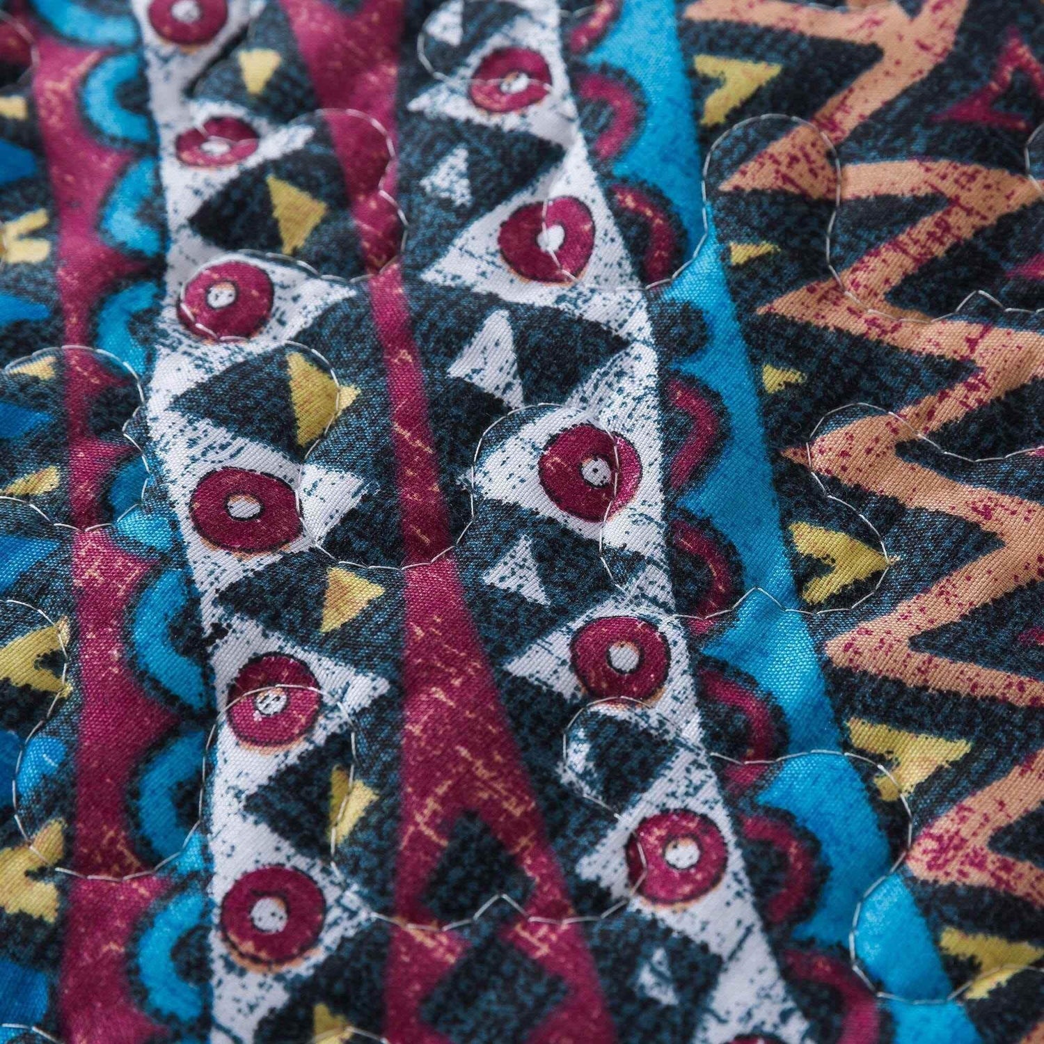 DaDa Bedding Farmhouse Bohemian Native Rustic Navy Blue Geometric Diamond Shapes Bedspread Set (KSX-001) - GiFTiFY