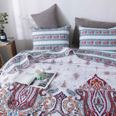 DaDa Bedding Bohemian Summertime White Blue Floral Paisley Bedspread Set (KSX-003) - GiFTiFY