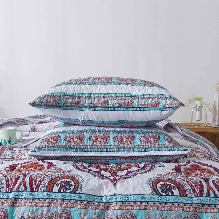 DaDa Bedding Bohemian Summertime White Blue Floral Paisley Bedspread Set (KSX-003) - GiFTiFY