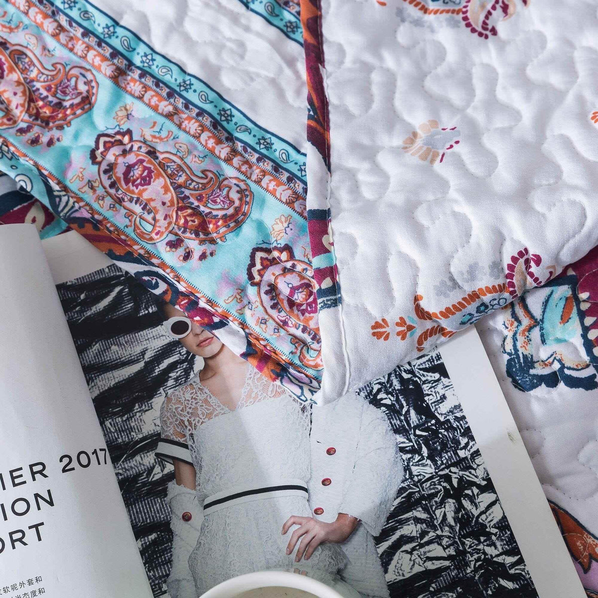 DaDa Bedding Bohemian Summertime White Blue Floral Paisley Bedspread Set (KSX-003) Bedspreads by DaDalogy Bedding Collection