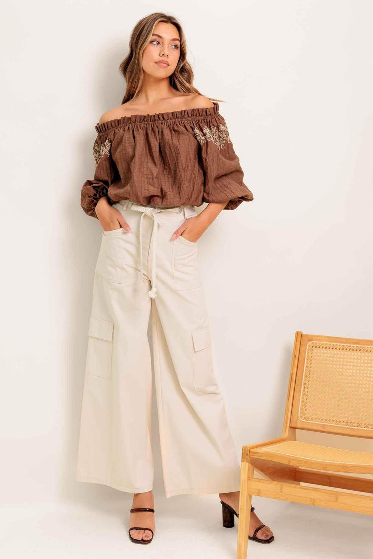 FULL SPEED AHEAD BROWN WOVEN TOP - GiFTiFY