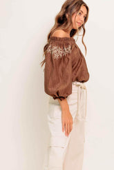 FULL SPEED AHEAD BROWN WOVEN TOP - GiFTiFY