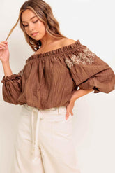 FULL SPEED AHEAD BROWN WOVEN TOP - GiFTiFY