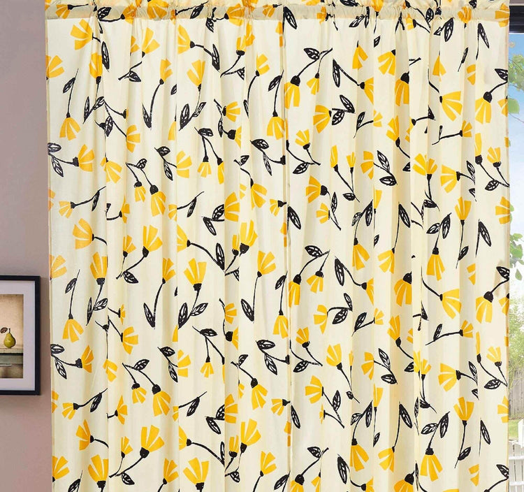 DaDa Bedding Set of 2 Botanical Floral Window Curtain Panels - Natural Semi Sheer Yellow Fleur Golden Orange Spring Time Tulips Straight Tailored Edge - GiFTiFY