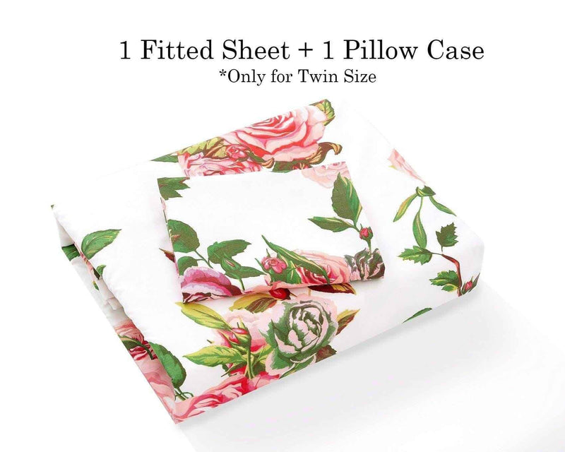 DaDa Bedding Romantic Roses Lovely Spring Pink Floral Fitted Bed Sheet w/ Pillow Cases (JHW879-Fitted) Sheet Sets by DaDalogy Bedding Collection