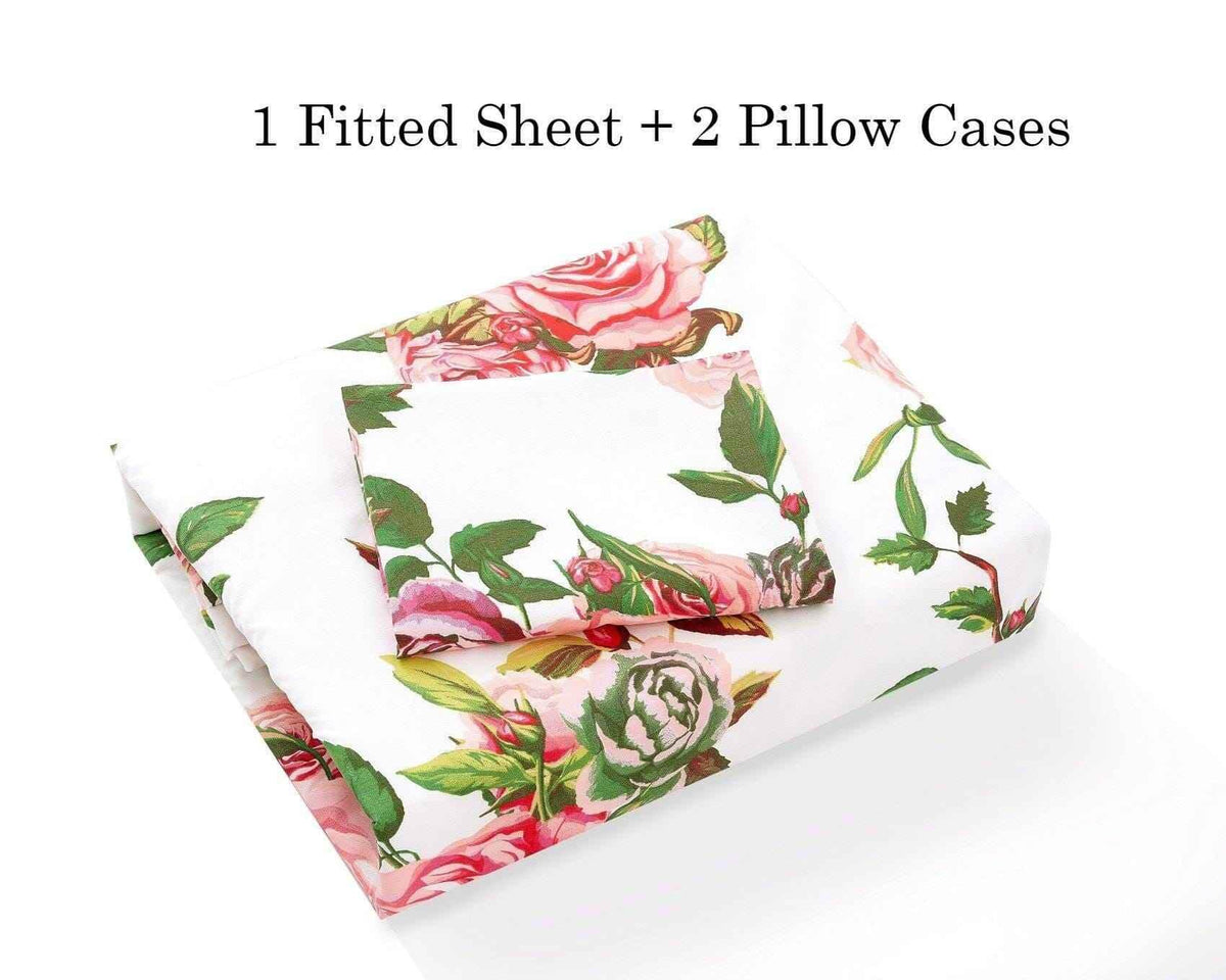 DaDa Bedding Romantic Roses Lovely Spring Pink Floral Fitted Bed Sheet w/ Pillow Cases (JHW879-Fitted) Sheet Sets by DaDalogy Bedding Collection