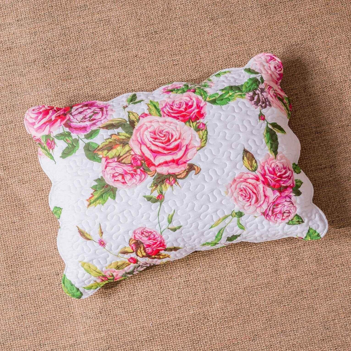 DaDa Bedding Romantic Roses Spring Floral Pink Scalloped Pillow Sham 1-Piece (JHW879) Pillow Case by DaDalogy Bedding Collection