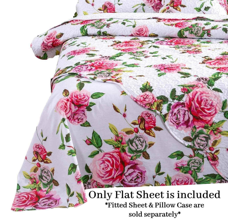 DaDa Bedding Romantic Roses Lovely Spring Pink Floral Garden Fitted & Flat Bed Sheet Set w/ Pillow Cases (JHW879) Sheet Sets by DaDalogy Bedding Collection
