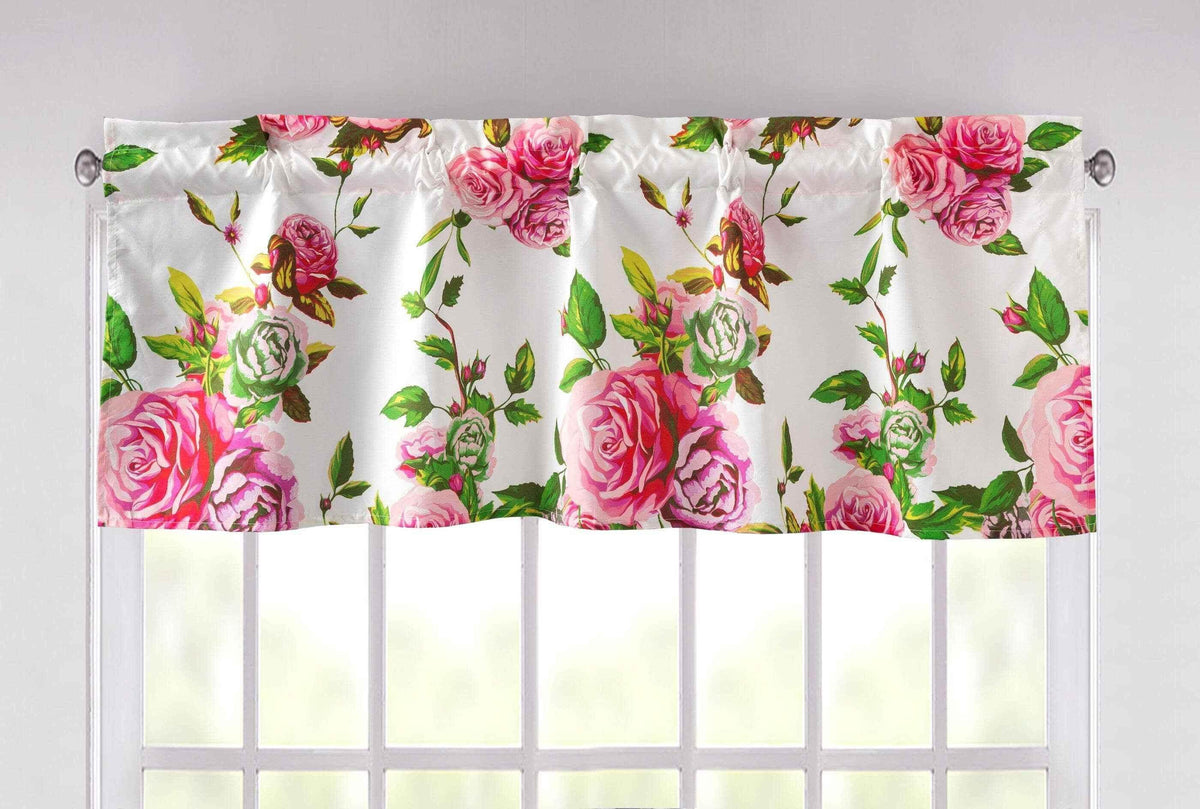 DaDa Bedding Romantic Roses Pink Floral Window Curtain Valance - 18" x 52" (JHW-879) Valance by DaDalogy Bedding Collection