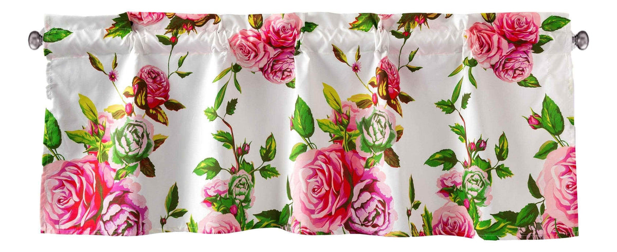 DaDa Bedding Romantic Roses Pink Floral Window Curtain Valance - 18" x 52" (JHW-879) Valance by DaDalogy Bedding Collection