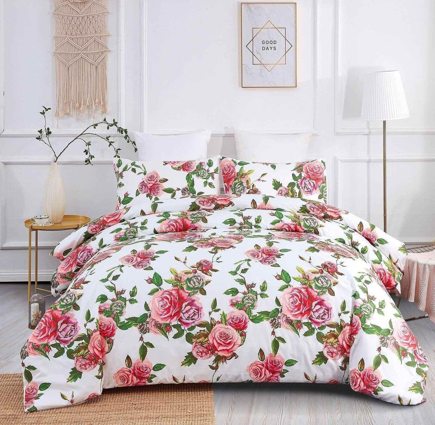 DaDa Bedding Romantic Roses Lovely Spring Pink Floral Duvet Cover Set w/ Pillow Cases (JHW-879) - GiFTiFY