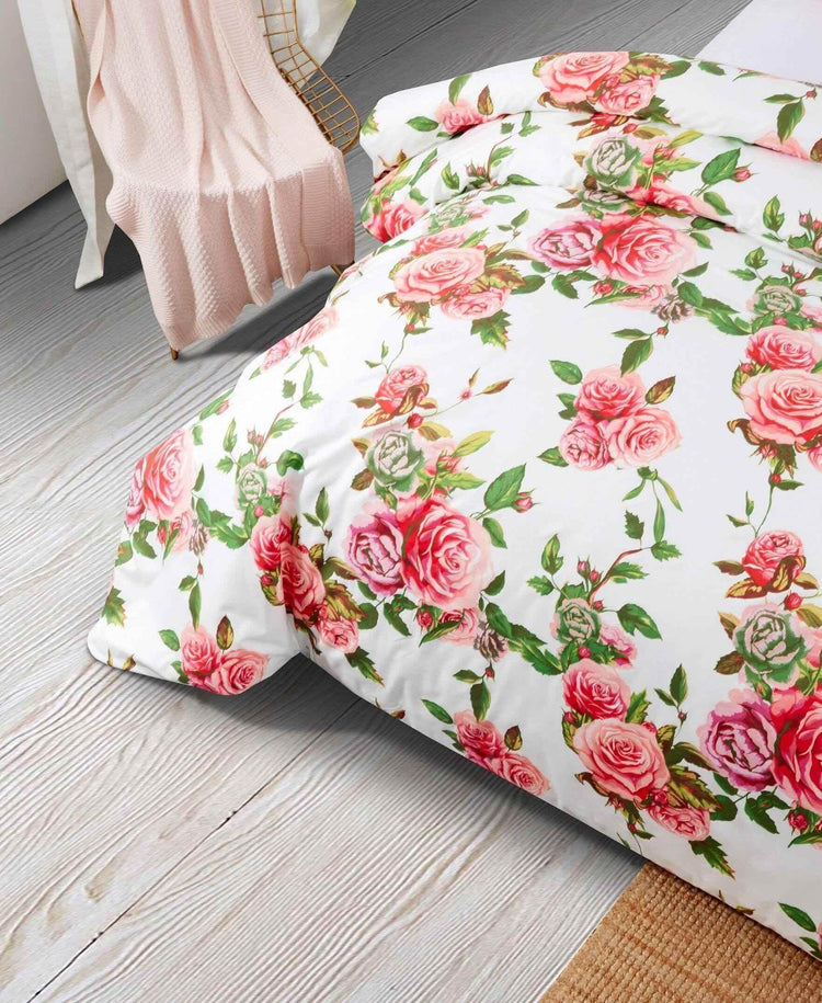 DaDa Bedding Romantic Roses Lovely Spring Pink Floral Duvet Cover Set w/ Pillow Cases (JHW-879) - GiFTiFY