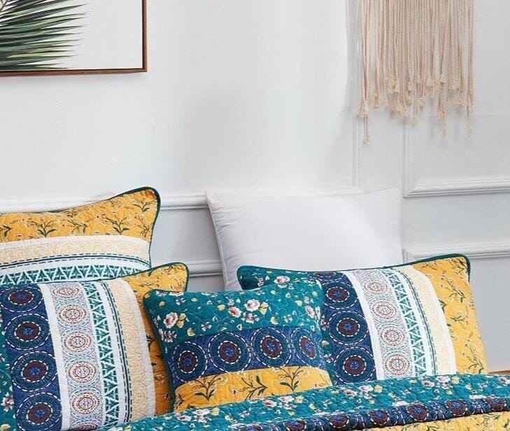 DaDa Bedding Set of 2 Bohemian Patchwork WildFlowers Floral Gardenia Throw Pillow Covers, 18" x 18" (JHW886) Cushion Cover by DaDalogy Bedding Collection