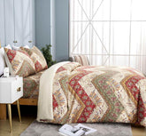 DaDa Bedding Botanical Cranberry Sage Chevron Floral Duvet Cover Set w/ Pillow Cases (JHW-924) - GiFTiFY