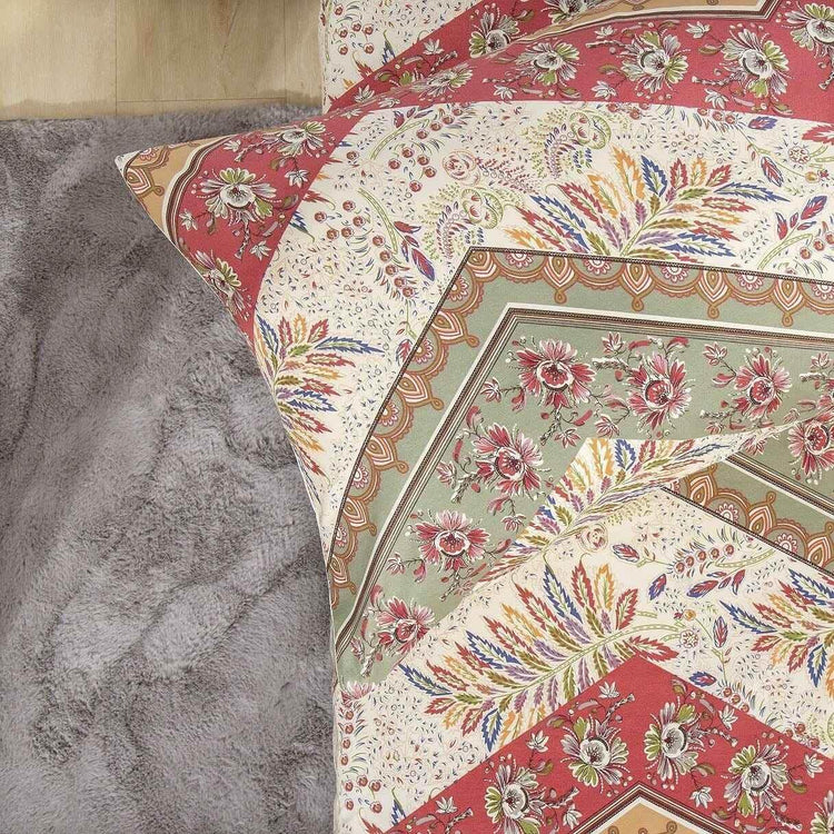 DaDa Bedding Botanical Cranberry Sage Chevron Floral Flat Bed Sheet w/ Pillowcases (JHW-924-Flat) - GiFTiFY