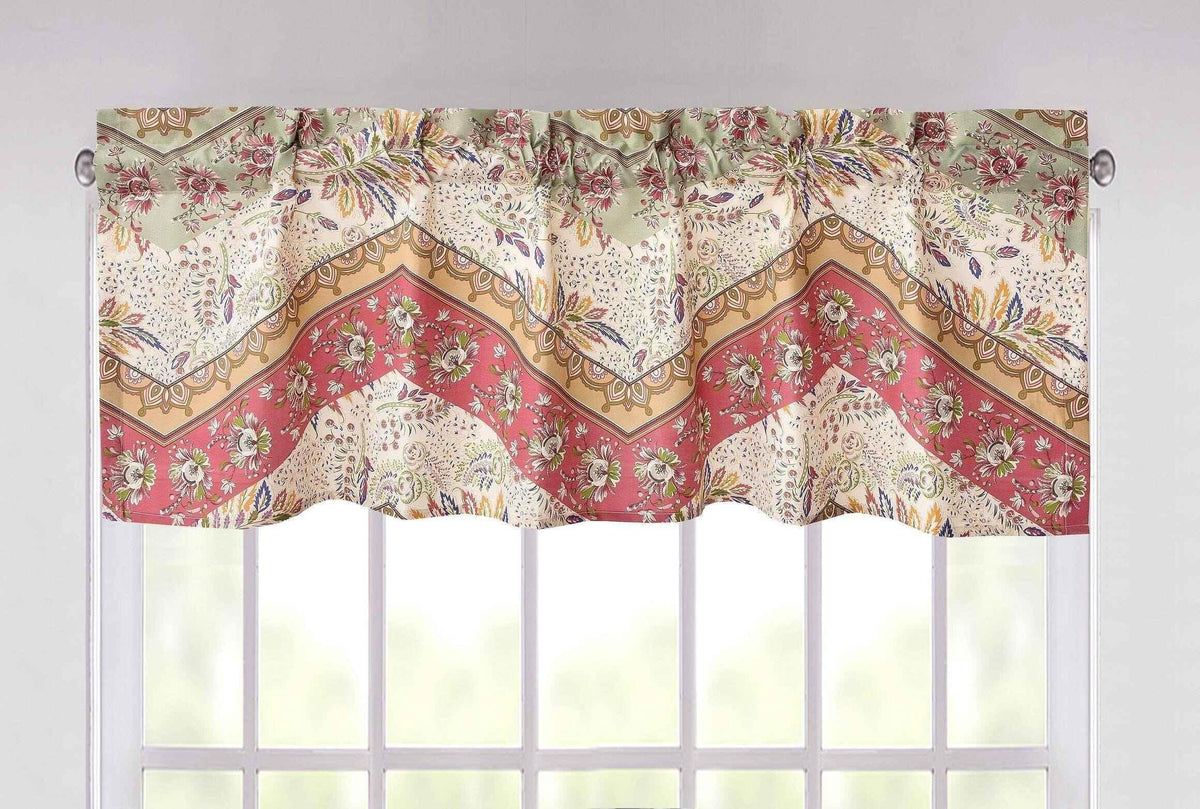 DaDa Bedding Rustic Cranberry Sage Chevron Floral Window Curtain Valance - 18" x 52" (JHW-924) Valance by DaDalogy Bedding Collection