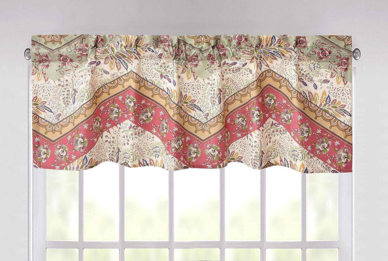 DaDa Bedding Rustic Cranberry Sage Chevron Floral Window Curtain Valance - 18" x 52" (JHW-924) Valance by DaDalogy Bedding Collection