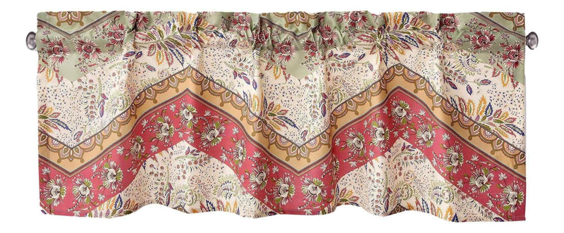 DaDa Bedding Rustic Cranberry Sage Chevron Floral Window Curtain Valance - 18" x 52" (JHW-924) Valance by DaDalogy Bedding Collection